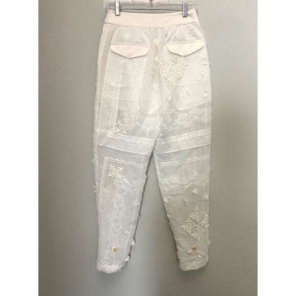 Sacai Womens Embroidered Sheer Lace Pants With Button Details Size 1 White - Picture 7 of 11